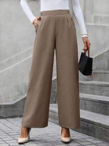 SHEIN Clasi Cao eo Quần ống rộng - Cà phê nâu - Xem 4