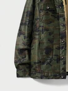 SHEIN Cottnline Men's Fleece Lined Green Denim Jacket - Multicolor - View 7