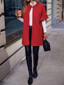 Chiquease Flounce Sleeve Single Button Overcoat - Red - View 4
