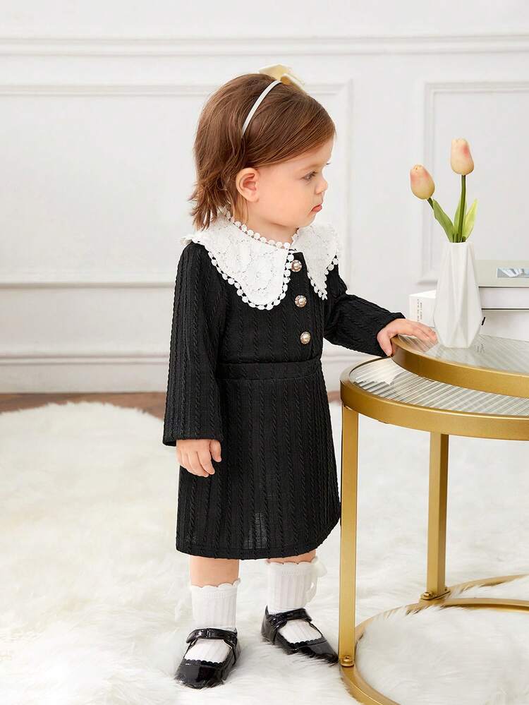 Baby Girls' Adorable Peter Pan Collar Splice Jacket And Skirt Set