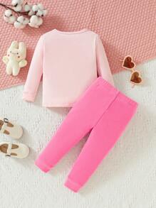 Baby Girls' Pink Cute Rabbit Embroidery 2pcs/set Autumn/winter Comfortable Warm Home Clothes - Multicolor - View 2