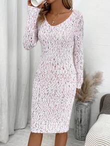 SHEIN Essnce Space Dye V Neck Sweater Dress - Multicolor - View 4