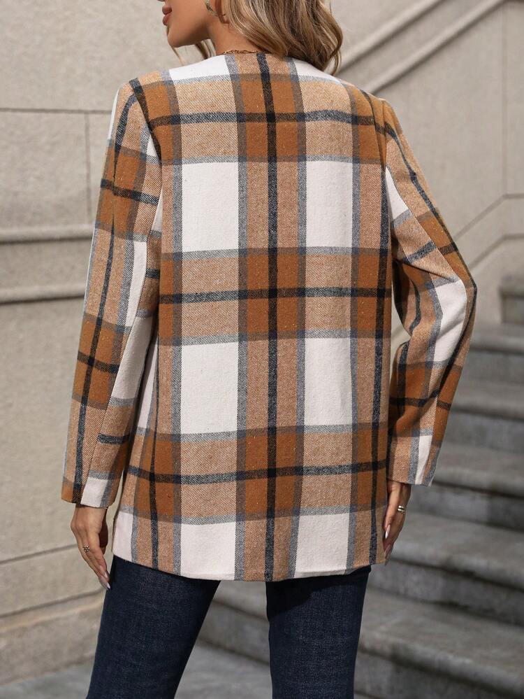 Plaid Open Front Overcoat