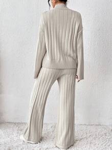 SHEIN Essnce Cổ giả Thả vai Áo len & Quần dệt kim - Màu be - Xem 2