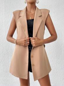 SHEIN Privé Ngực đơn Bộ đồ Áo khoác vest - Lạc đà - Xem 5