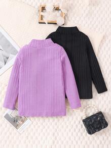SHEIN Young Girl 2pcs Letter Patched Detail Mock Neck Tee