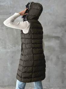 EURMUSE 毛茸邊連帽羽絨背心大衣