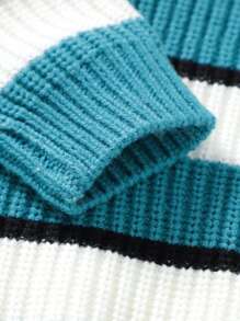 Baby Girls' Round Neck Striped Knitted Sweater Dress - Green - View 3