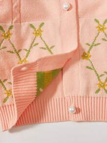 Floral Pattern Front Button Cardigan - Coral Pink - View 4