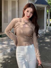DAZY Stevige Cami knit top & Voorpand met knoppen Supercrop Cardigans