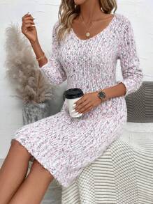 SHEIN Essnce Space Dye V Neck Sweater Dress - Multicolor - View 1