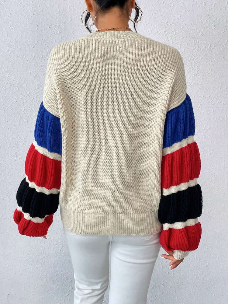 Color Block Virago Sleeve Drop Shoulder Knit Pullover Fall Winter Sweater