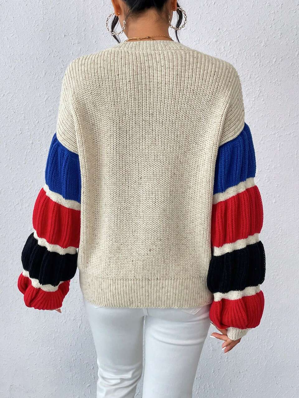 Color Block Virago Sleeve Drop Shoulder Knit Pullover Fall Winter Sweater
