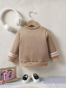 Baby Girls' Fashionable Casual Round Neck English Letter Printed Sweatshirt - Khaki - View 2