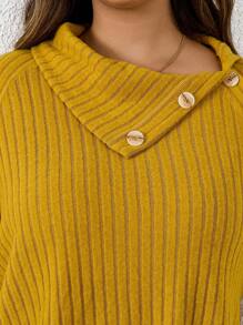 SHEIN LUNE 大码女式不对称罗纹领 T 恤和裙子两件套 - 黃色 - 查看 6