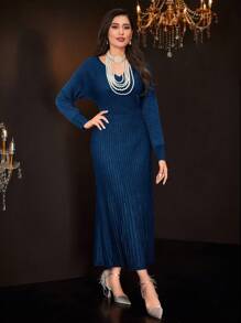 Modelyn 1pc Wrap Cross Cut Out Back Sweater Dress - Blue - View 4