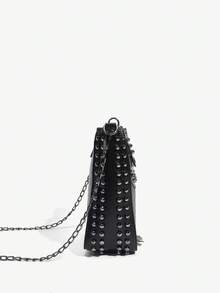 SHEIN ICON Metal Tassel Decor Motorcycle Style Rivet Crossbody Bag - Black - View 4