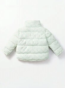 Young Boy 1pc Snap Button Up Jacquard Padded Coat - Green - View 2