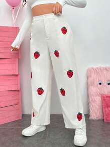 SHEIN EZwear Pantaloni cu imprimeu căpșuni - Caisă - Vizualizare 3