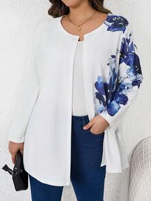 SHEIN LUNE 大碼印花開門襟外套 - 白色 - 查看 5