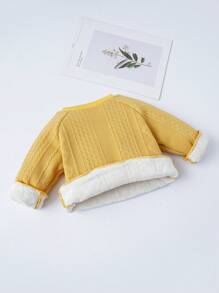 SHEIN Baby Girls' Thick Warm Fleece Round Neck Long Sleeve Sweatshirt, Comfortable To Wear At Home, For Daily Wear And Winter - Yellow - View 2
