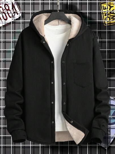 Manfinity Homme Chaquetón Con Capucha Y Forro De Borreguillo En Talla Grande Para Hombres De Corte Holgado
