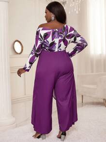 SHEIN Lady Hơn In hoa Cổ không đối xứng Bao bên Áo liền quần - Nhiều màu - Xem 2