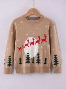 Young Boy Christmas Pattern Sweater - Khaki - View 1
