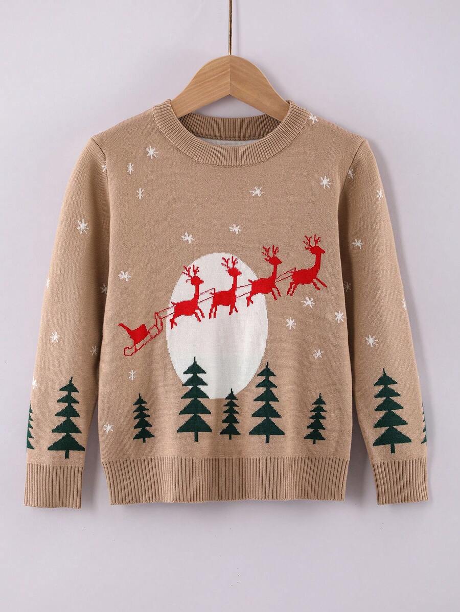 Young Boy Christmas Pattern Sweater - Khaki - View 1