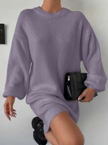 EURMUSE Của phụ nữ Vòng cổ Màu thuần Thả vai Đầm Áo len - Màu Lilac Tím - Xem 1