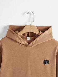 Thiếu niên Con trai Chi tiết được vá Áo nỉ có mũ Và Quần Chạy bộ Bộ - màu nâu - Xem 5