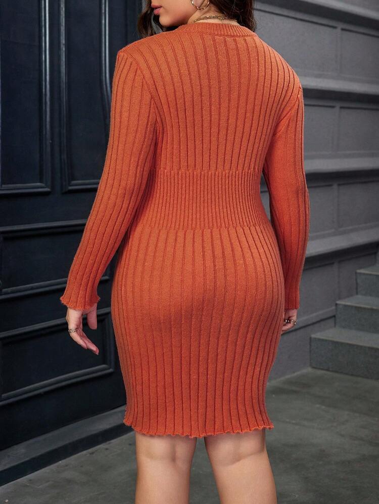 Plus Solid Ribbed Knit Bodycon Sweater Dress