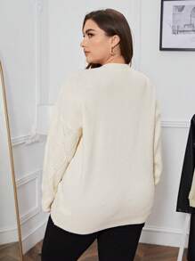 SHEIN Privé Kích thước lớn Thanh lịch Áo len Với Thêu hoa - Màu be - Xem 2