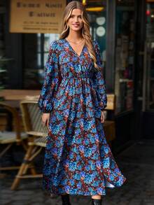 SHEIN Frenchy Của phụ nữ Tay áo lồng đèn Hoa In Đầm - Nhiều màu - Xem 4