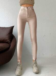EURMUSE High Waisted Skinny Jeans - Beige - View 1