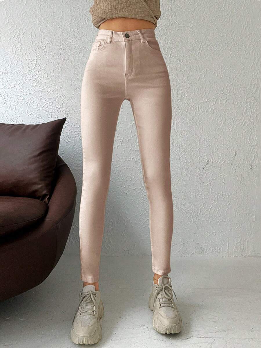 EURMUSE High Waisted Skinny Jeans - Beige - View 1