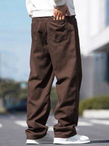 Manfinity Homme Men Slant Pocket Straight Leg Jeans - Coffee Brown - View 2
