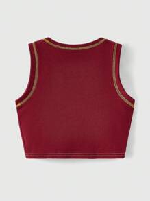 Harry Potter | ROMWE Letter Graphic Contrast Stitch Tank Top, School - Burgundy - View 2