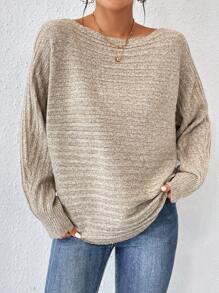 SHEIN LUNE Cổ thuyền tay cánh Áo len - Màu Khaki - Xem 4