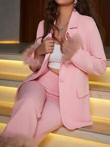 Allurite 毛茸茸袖口西裝外套和褲子