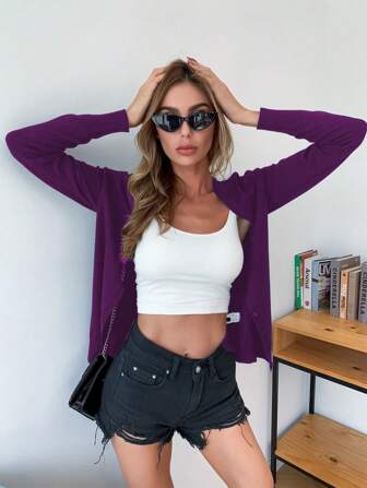 AAmilife Cárdigan casual de mujer de un solo color de manga larga y abotonado, para otoño/invierno