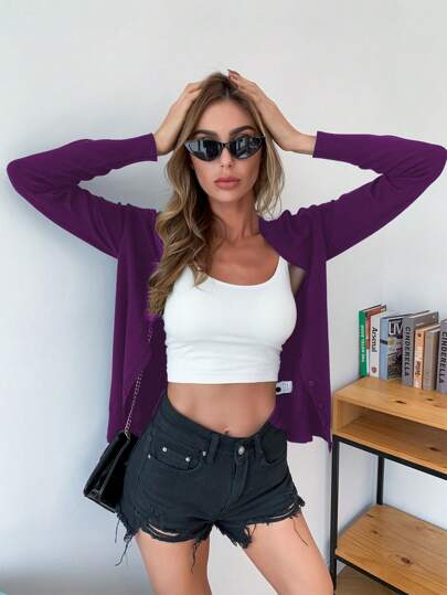 AAmilife 女士休闲纯色长袖纽扣开衫，秋冬