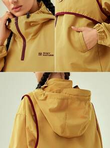 In My Nature Letter Graphic Contrast Binding Hooded Softshell Jacket - Yellow - View 6