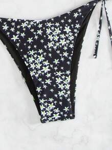 SHEIN Swim Bộ bikini thắt nút in hình ngôi sao ngẫu nhiên có dây buộc hai bên, cho kỳ nghỉ hè ở bãi biển - Nhiều màu - Xem 3