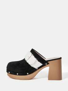 SheIn SXY Black High Heel Pumps With Rivets Decoration On Chunky Heels - Black - View 2