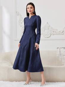 Modelyn Women's Jacquard Puff Sleeve Dress - Blue - View 1