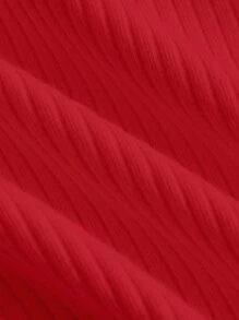 SHEIN MOD 素色小高領荷葉袖T恤 - 紅色 - 查看 3