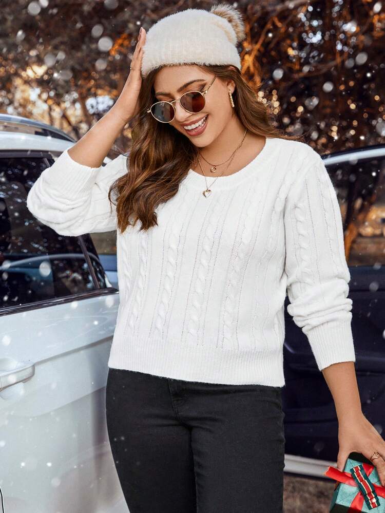 Plus Cable Knit Sweater Knit Pullover Fall Winter Sweater