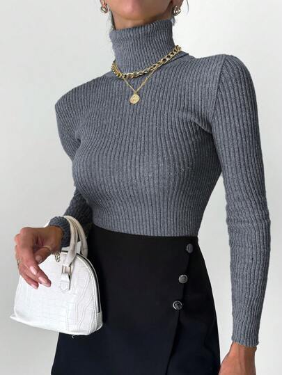 EURMUSE Turtleneck Solid Color Sweater