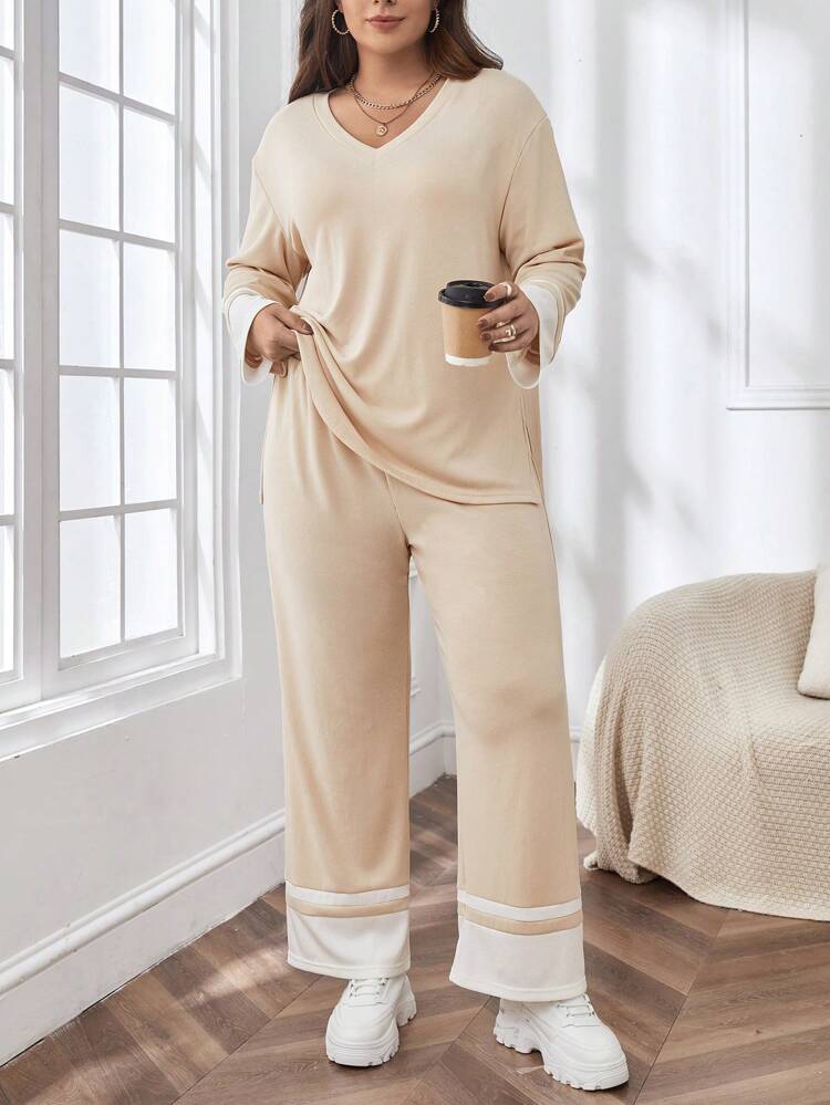 Plus Drop Shoulder Tee & Contrast Panel Pants